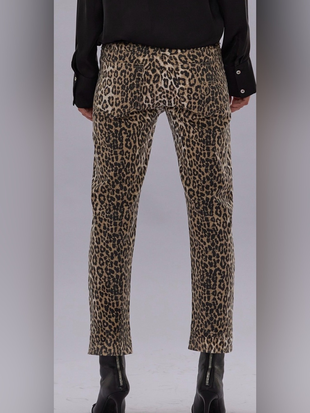 R13 NWT, Boy Straight, Ecru Leopard Stretch Cropped Jeans, Size 31 - Picture 3 of 12